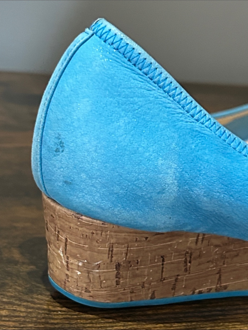 Cole Haan Nike Aut Bright Blue Suede Peep-Toe wedge size 8B - Picture 3 of 8